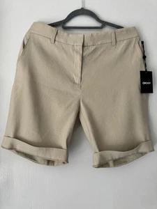 DKNY Womens Knee Length Shorts BNWT Size 10-12 Sand Beige Summer Linen Cropped - Picture 1 of 13