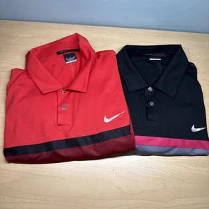 Nike Tiger Woods Golf Polo Uomo XL Dri Fit Maglia Elasticizzata Schiena Nero Rosso Confezione - Foto 1 di 19
