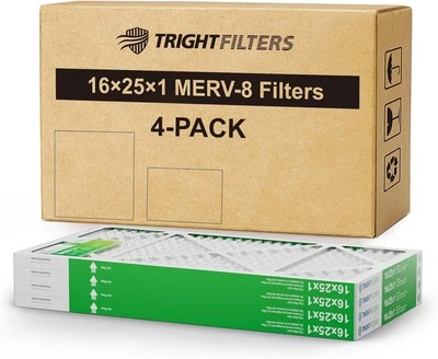 Trightfilters 16x25x1 MERV-8 Air Filter Pleated for Home HVAC AC Furnace - 4pack