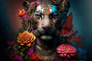 Impresión de póster de pared de mariposas tigre Buda arte en lienzo colorido - Imagen 1 de 22