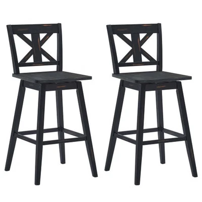 Set of 2 360-Degree Swivel Bar Stools for Home Restaurant-Black - Image 1 of 4