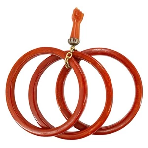 Brazalete de baquelita vintage con encanto Lucite Manu Figa rojo jaspeado - Imagen 1 de 7