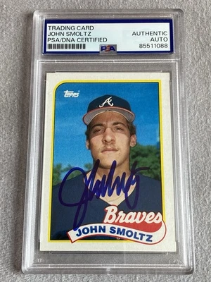 ATLANTA BRAVES- JOHN SMOLTZ AUTOGRAPH 1989 TOPPS RC ROOKIE CARD #382 PSA SLAB - Image 1 of 2