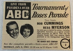 1960 ABC tv ad ~ TOURNAMENT OF ROSES PARADE Bob Cummings, Bess Myerson - Picture 1 of 1