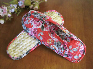 Again @ Country Red Rose Cotton Quilted Soft Flat Shoes Slippers A42