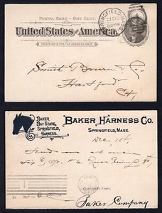 USA Springfield Mass 1894 Baker Harness ADVERTISING Postal Card, Horse - Picture 1 of 3