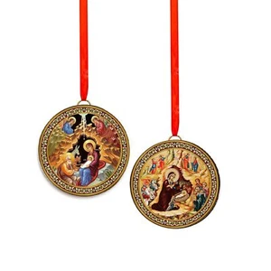 Nativity of Christ 2 Sided Christmas Ornament Tree Pendant - Orthodox Catholic - Picture 1 of 4