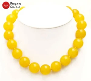 18mm Round Natural Yellow Jade Necklace for Women Jewelry Stone Chokers 17" - Picture 1 of 13