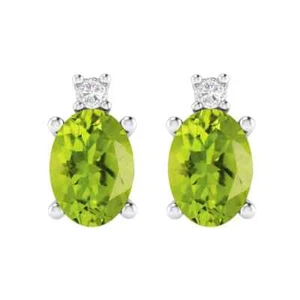 2Ct Oval Natural Peridot & Moissanite 14k White Gold Plated 925 Stud Earrings - Picture 1 of 6