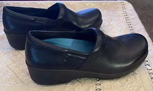 Dr Scholls Comfy Work Shoes Womens 9.5 M Dynamo Slip On Clogs Black Leather - Picture 1 of 5