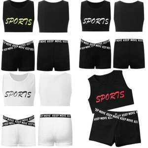 Kids Girl's Vest With Elastic Waistband Shorts Fitness Sports Suits Two Piece - Picture 1 of 38