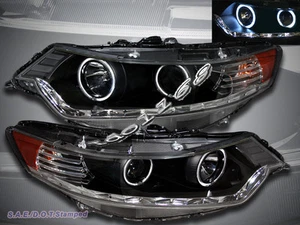 09-12 PAR DE FAROS PROYECTOR DOBLE HALO ACURA TSX R8 LED NEGRO CCFL NUEVO - Imagen 1 de 2