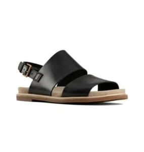 CLARKS LADIES * CORSIO SLIDE * BLACK LEATHER SANDAL UK 6 D - Picture 1 of 5