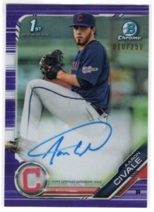 2019 Bowman Chrome Prospect Purple Refractor /250 Aaron Civale #CPA-AC Auto - Bild 1 von 2