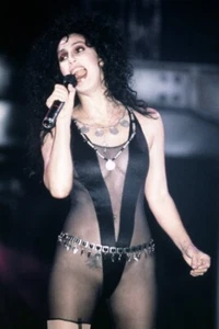 CHER 24x36 inch Poster STUNNING IN BLACK COSTUME TATTOO CONCERT SINGING - Picture 1 of 1