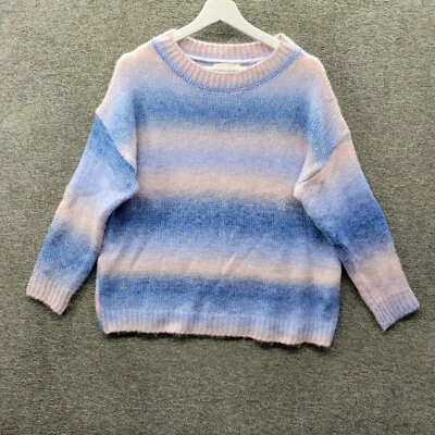 Suéter para mujer To My Lovers grande azul rosa a rayas cuello redondo nuevo sin etiquetas precio de venta sugerido por el fabricante 170 USD Foto 1 de 4