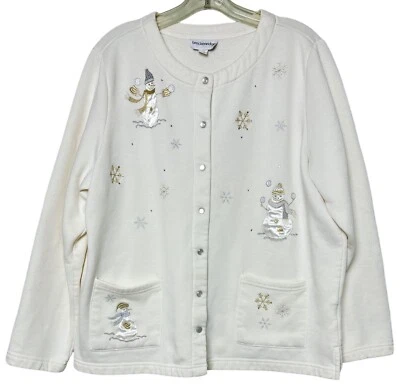 Suéter Breckenridge XL Marfil Navidad Perla Bordado a Presión Muñecos de Nieve Escarchado 12 Foto 1 de 4