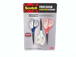 Scotch Scissors 3M 8 inch Precision Ultra Edge Titanium Blades Soft Grip 3 pack - Picture 1 of 6