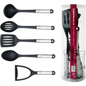 7PC NYLON KITCHEN UTENSIL SET CHROME HANDLES COOKING TOOL CAMPING FOOD GADGETS   - Picture 1 of 4