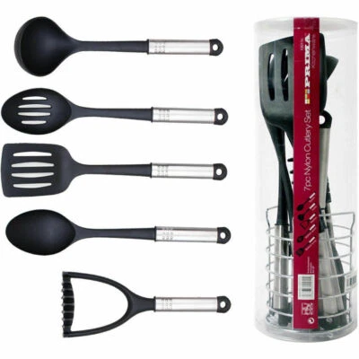7PC NYLON KITCHEN UTENSIL SET CHROME HANDLES COOKING TOOL CAMPING FOOD GADGETS   - Image 1 of 4