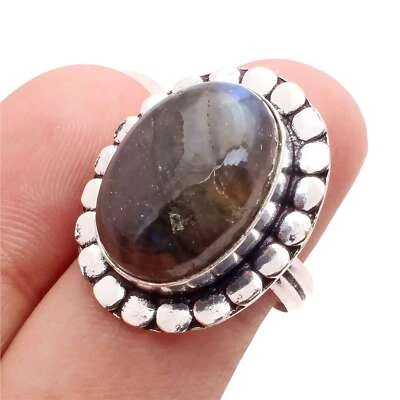 Pietra Labradorite Placcato Argento Handmade Anello Gioielli Misura USA 7.25 - Immagine 1 di 3