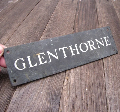 Old Bronze Glenthorne Sign with Enamel Lettering Cover