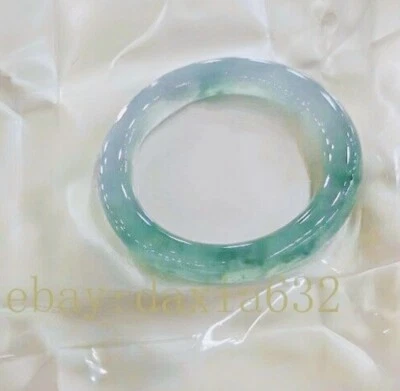 Natural Burma Blue Water Ice Floating Flower Jade Gradient Round Bar Bracelet - Image 1 of 4