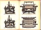 1890 Weaving Machines, Weaving Looms, Power Looms Antique Engraving Print