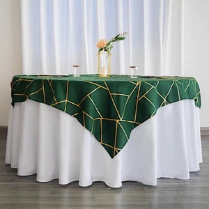 HUNTER GREEN GOLD 54"x54" POLYESTER TABLE OVERLAY Metallic Geometric Pattern - Picture 1 of 8