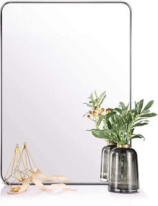 ANDY STAR Brushed Nickel Mirror for Bathroom, 22"X30" Silver Metal Frame Wall Mi - Picture 1 of 12