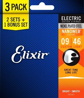 Elixir Strings 16541 Nickel Plated Steel Electric Guitar Strings with Nanoweb... - Image 1 of 4