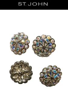 St John Knits Round Light Gold Tone Flash Opal & Aurora Crystal Buttons - Picture 1 of 1