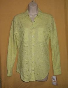 Democracy ladies lemon lime western eyelet paisley pearl snap shirt top ls M $78 - Picture 1 of 5