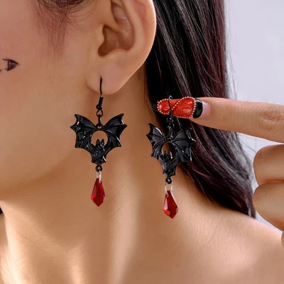 Pendientes de murciélago gótico de Halloween de colección de cristal rojo colgante bruja joyería regalo Foto 1 de 4