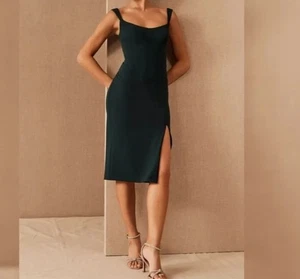 Anthropologie BHLDN Ana grün smaragd Krepp ärmelloses Midikleid neu mit Etikett Gr. 10 - Bild 1 von 17