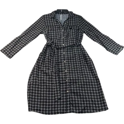 NY Collection Dress Womens Large Petite PL Black White Vneck Long Sleeve New - Image 1 of 4