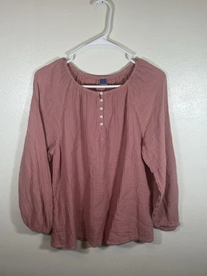 Old Navy 1/4 Button Up Blouse Long Sleeve Women’s Pink Size Small - Image 1 of 4