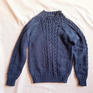 Handmade Youth Boys Size 7-8 Deep Blue Knit Long Sleeve Jumper - Picture 1 of 8
