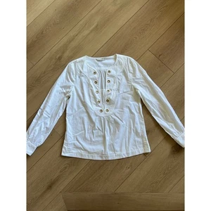 Blusa Top Trina Turk Blanca Manga Larga Detalle Ojales - Imagen 1 de 7