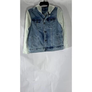 ART CLASS Boy’s Light Wash Blue-Gray Denim Snap-Button Hooded Jacket SZ L 10/12 - Picture 1 of 11