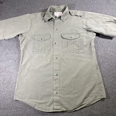 C.C. Camisa masculina Filson botão frontal safári bege grande algodão vintage *MANCHAS* - Imagem 1 de 4
