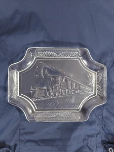 Beautiful Vintage EAPG Glass Locomotive Train Bread Plate Platter - Picture 1 of 4