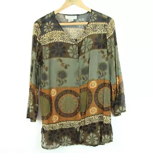 Vintage M L Top 90s Rayon Sheer Y2K Boho Hippy Whimsigoth Goblincore Witchy - Picture 1 of 13