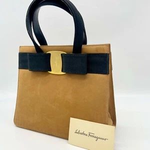Salvatore Ferragamo Handbag Vara Ribbon Brown Suede BA214178 Y2K bag Authentic - Picture 1 of 24