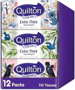 Quilton 3 Ply Extra Thick Facial Tissues Hypo-allergenic (12 boxes of 110 tissue - Picture 1 of 12