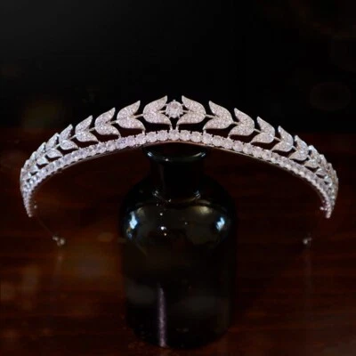 Coronas de boda de cristal de circón y perlas de princesa diademas novias tiara tocados Foto 1 de 4