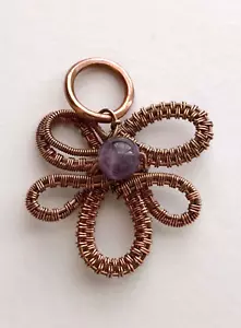 Copper & Amethyst Bow Pendant Artisan Hand Crafted Wire Wrapped necklace jewelry - Picture 1 of 6