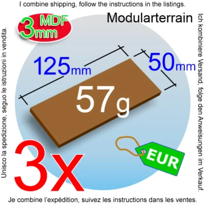 LASERCUTNPLAY.COM 3x 3mm MDF Square Base 50x125mm 125x50mm Cavalry Bike Warhammer 40k