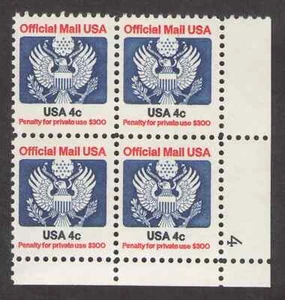 US. O128. 4c, Eagle Official Mail Stamp. PB4 #4LR. MNH. 1983 - Picture 1 of 1