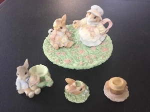 Mini Ensco 1998 My Blushing Bunny Tea Pot, Cup and Saucer Set - Picture 1 of 5